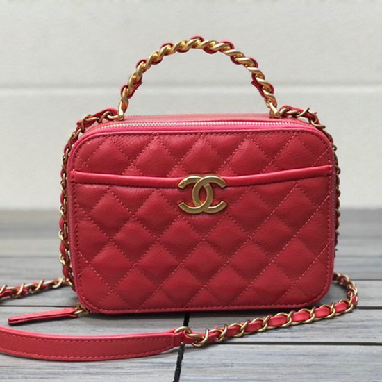 Beauty Case Chanel In Pelle Di Vitello Stropicciata Lucida Rossa As2179