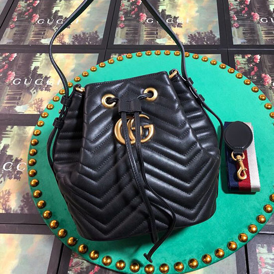 Borsa A Secchiello Gucci GG Marmont In Pelle Nera 476674