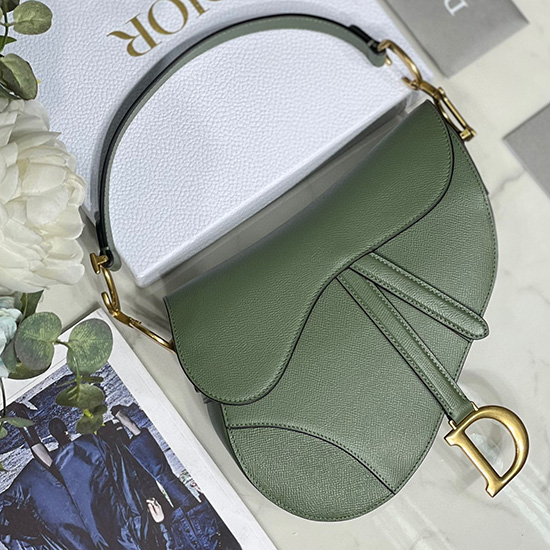 Borsa A Sella Dior In Pelle Di Vitello Granulata Verde Dm9001