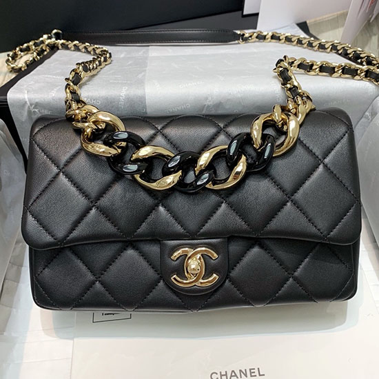 Borsa A Tracolla Chanel Con Patta In Pelle Di Agnello Nera As1353