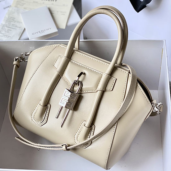 Borsa A Tracolla Givenchy Mini Antigona Lock In Pelle Grigio Chiaro G199115