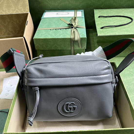 Borsa A Tracolla Gucci Con Doppia G Tono Su Tono Grigia 725696