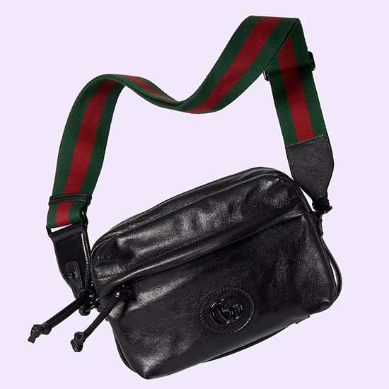 Borsa A Tracolla Gucci Con Doppia G Tono Su Tono Nera 725696