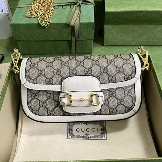 Borsa A Tracolla Gucci Horsebit 1955 GG Supreme Bianca 735178