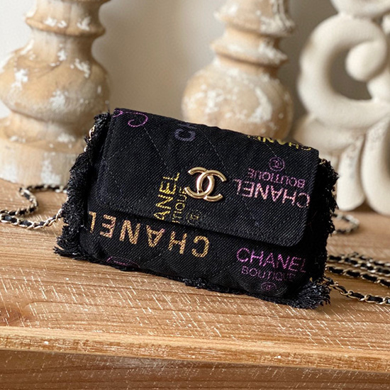 Borsa A Tracolla In Denim Chanel Nera As2623