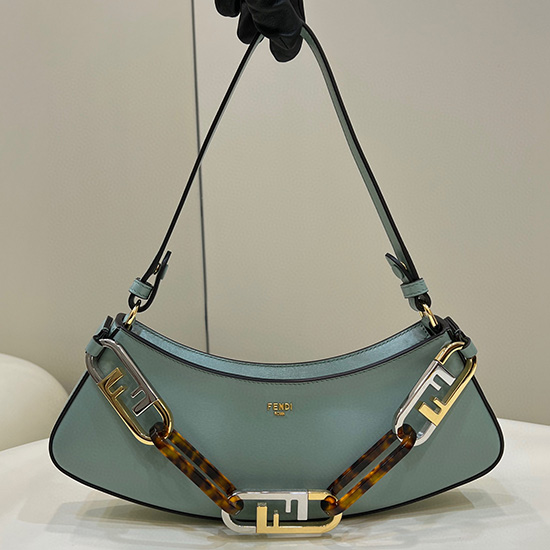 Borsa A Tracolla In Pelle Decorata Fendi Olock Blu F8573