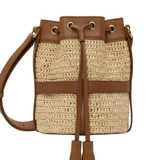 Borsa A Tracolla In Rafia Saint Laurent Beige 688223