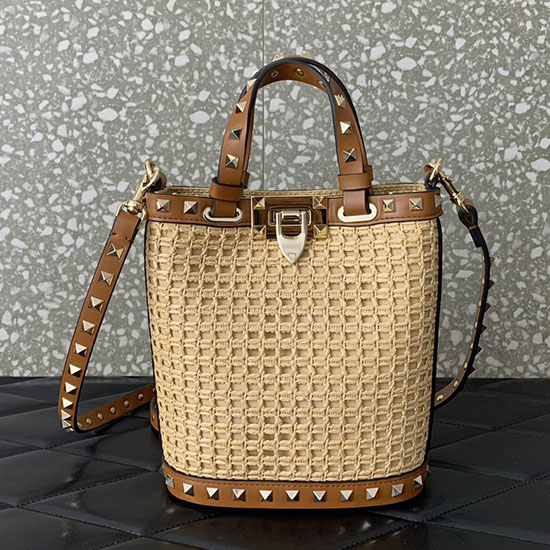 Borsa A Tracolla In Rafia Valentino Mini Rockstud V0314