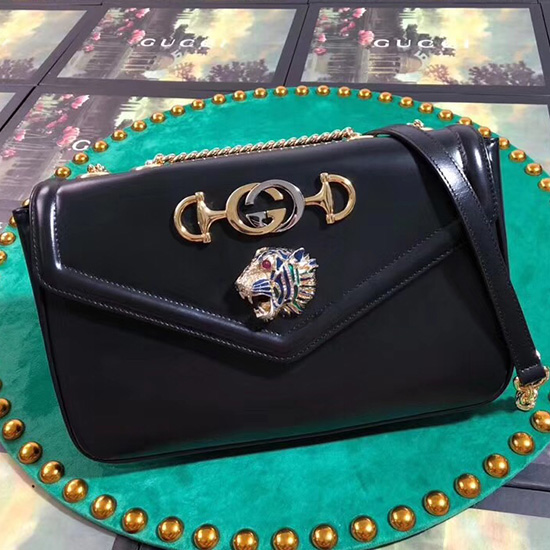 Borsa A Tracolla Media Gucci Con Testa Di Tigre Nera 537241