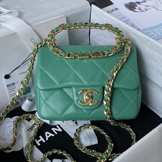 Borsa A Tracolla Mini Chanel In Pelle Di Agnello Verde As3748