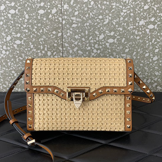 Borsa A Tracolla Piccola In Rafia Valentino Rockstud V03221