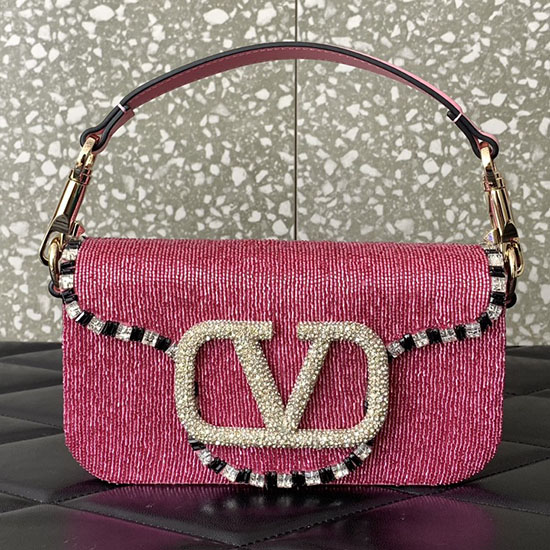 Borsa A Tracolla Piccola Valentino Loco Ricamata Rosa V5032