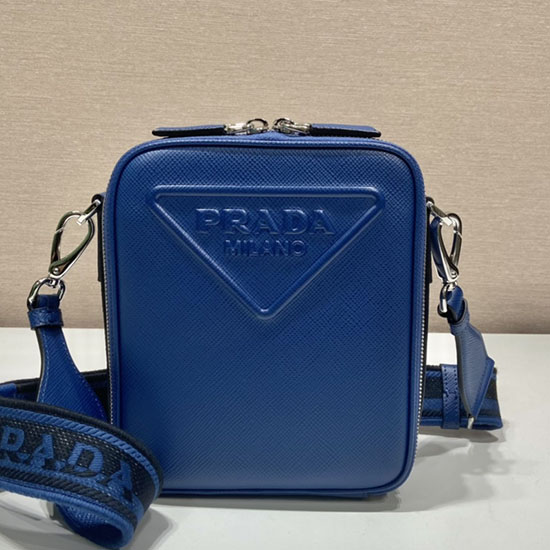 Borsa A Tracolla Prada In Pelle Saffiano Blu 2vh154