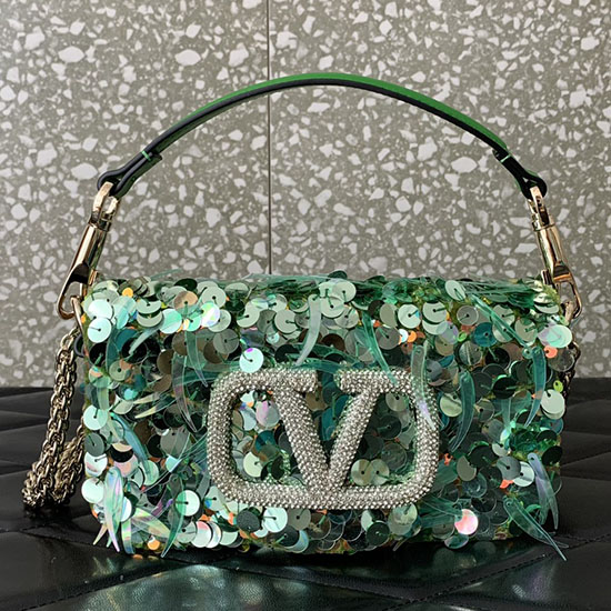 Borsa A Tracolla Valentino Piccola Loco Con Ricamo 3d Verde Chiaro V5038