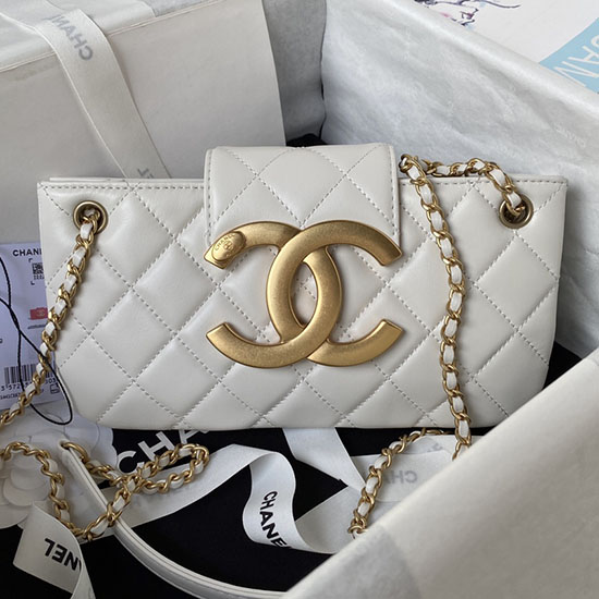 Borsa Baguette Chanel In Pelle Di Agnello Bianca As4611