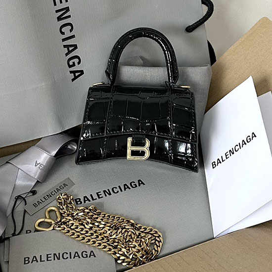 Borsa Balenciaga Clessidra Nano Con Manico Superiore Nera Con Oro B664676