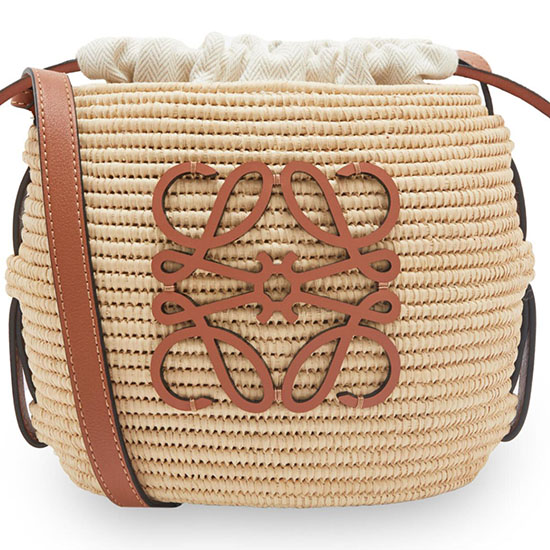 Borsa Basket Loewe Beehive In Rafia E Pelle Di Vitello L8002