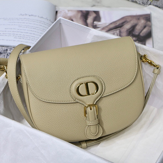 Borsa Bobby Media In Pelle Di Vitello Martellata Dior Beige M8018