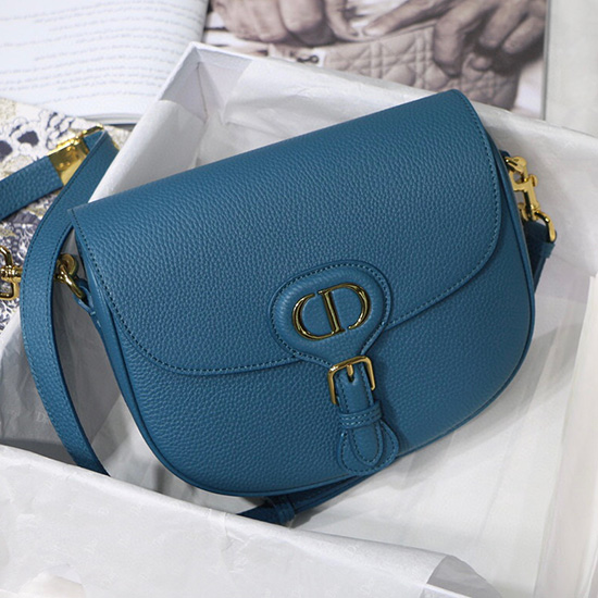 Borsa Bobby Media In Pelle Di Vitello Martellata Dior Blu M8018