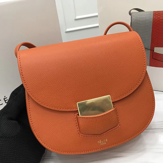 Borsa Celine Trotteur Piccola In Pelle Di Vitello Granulata Arancione Cl30038