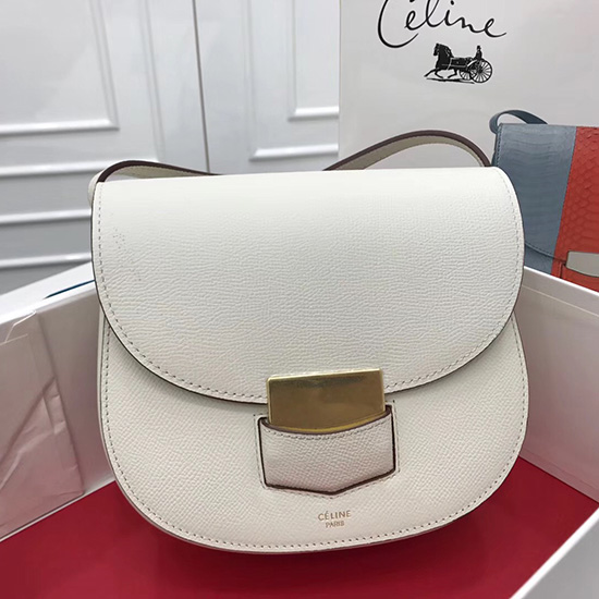 Borsa Celine Trotteur Piccola In Pelle Di Vitello Granulata Bianca Cl30038