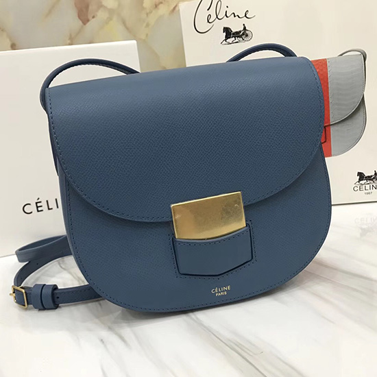 Borsa Celine Trotteur Piccola In Pelle Di Vitello Granulata Blu Cl30038