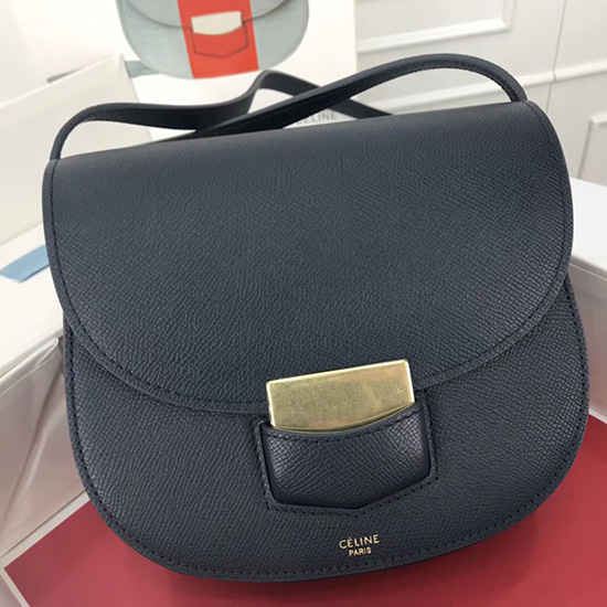 Borsa Celine Trotteur Piccola In Pelle Di Vitello Granulata Blu Scuro Cl30038