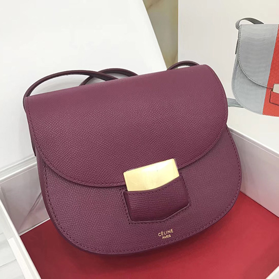 Borsa Celine Trotteur Piccola In Pelle Di Vitello Granulata Bordeaux Cl30038