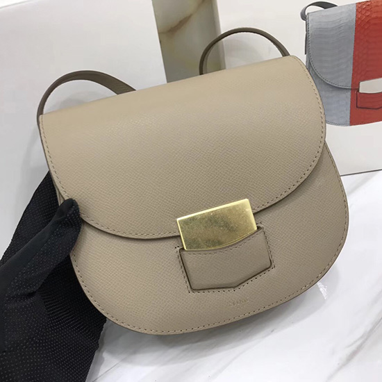 Borsa Celine Trotteur Piccola In Pelle Di Vitello Granulata Grigio Chiaro Cl30038