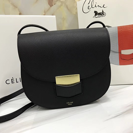 Borsa Celine Trotteur Piccola In Pelle Di Vitello Granulata Nera Cl30038