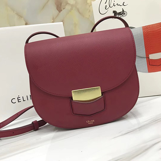 Borsa Celine Trotteur Piccola In Pelle Di Vitello Granulata Rossa Cl30038