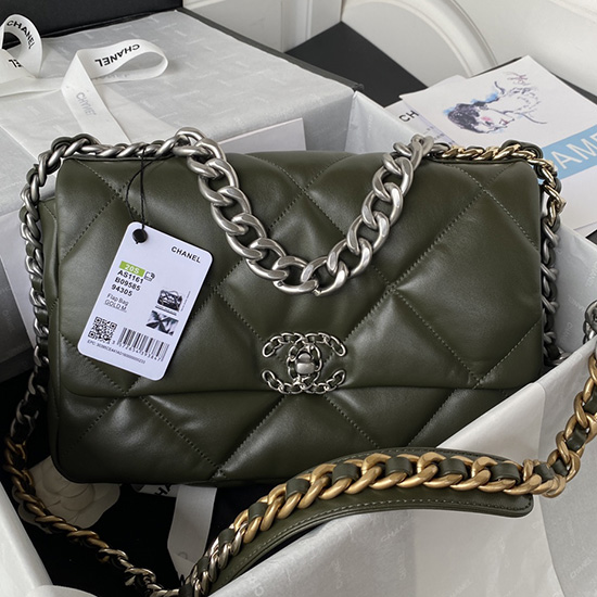 Borsa Chanel 19 Con Patta Grande In Pelle Di Agnello Kaki As1161