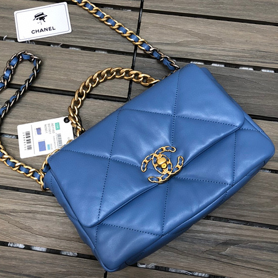 Borsa Chanel 19 Con Patta In Pelle Di Agnello Blu As1160