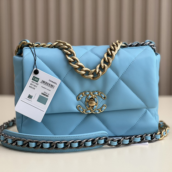 Borsa Chanel 19 Con Patta In Pelle Di Agnello Blu As1160