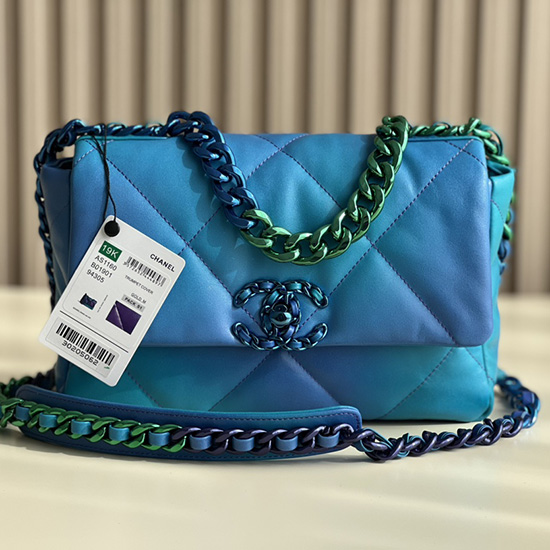 Borsa Chanel 19 Con Patta In Pelle Di Agnello Blu As1160