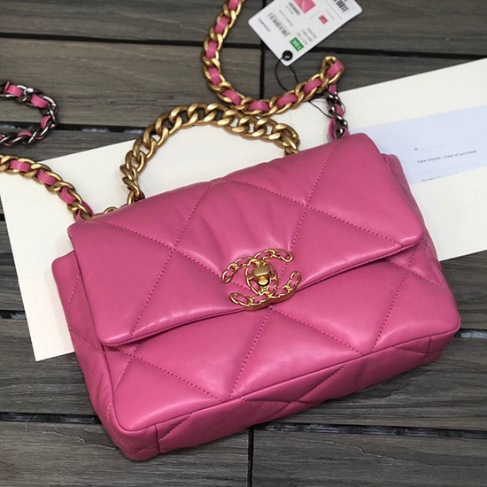 Borsa Chanel 19 Con Patta In Pelle Di Agnello Rosa As1160