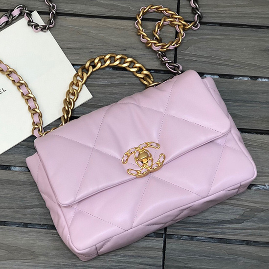 Borsa Chanel 19 Con Patta In Pelle Di Agnello Rosa As1160