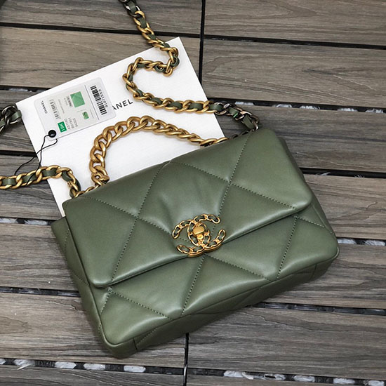 Borsa Chanel 19 Con Patta In Pelle Di Agnello Verde As1160