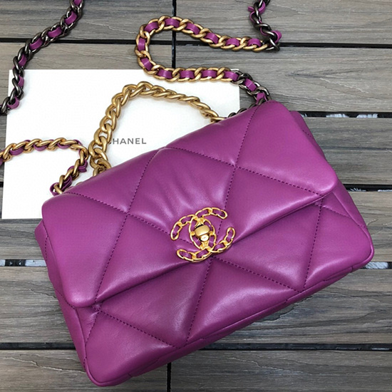 Borsa Chanel 19 Con Patta In Pelle Di Agnello Viola As1160