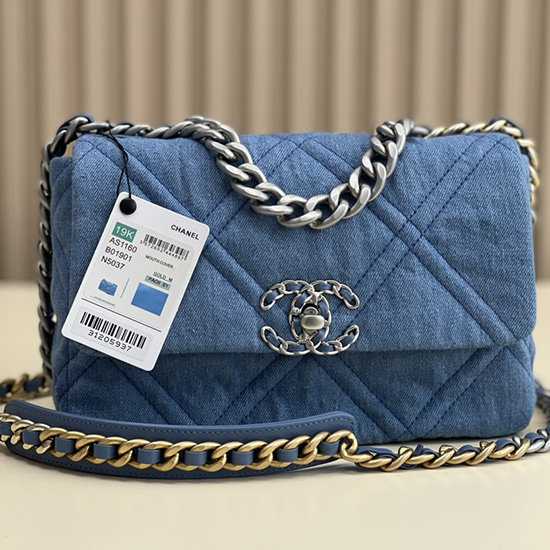 Borsa Chanel 19 In Denim Di Pelle Di Agnello Azzurro As1160