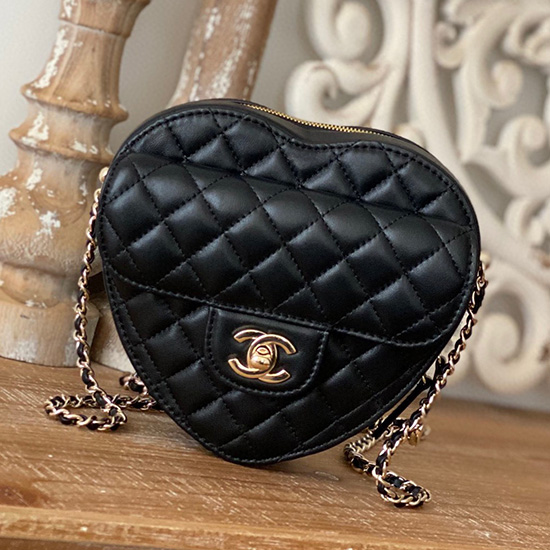 Borsa Chanel A Cuore In Pelle Di Agnello Nera As3191