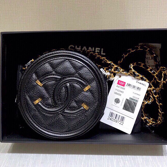 Borsa Chanel CC In Filigrana Rotonda Con Catena E Pochette Nera A81599