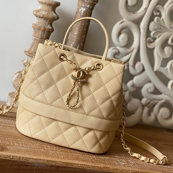 Borsa Chanel Con Coulisse In Pelle Di Vitello Granulata Beige As8309