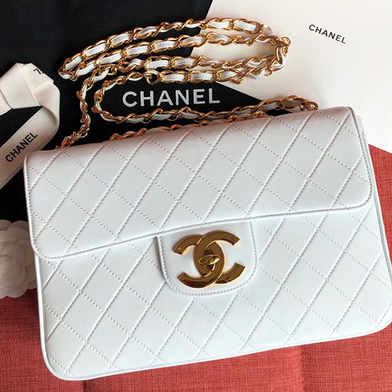 Borsa Chanel Con Patta In Pelle Di Agnello Bianca A0882