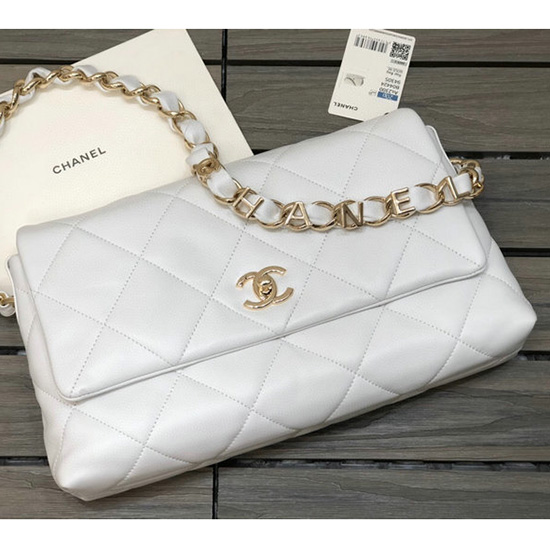 Borsa Chanel Con Patta In Pelle Di Agnello Bianca As2300