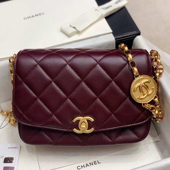 Borsa Chanel Con Patta In Pelle Di Agnello Bordeaux As2222