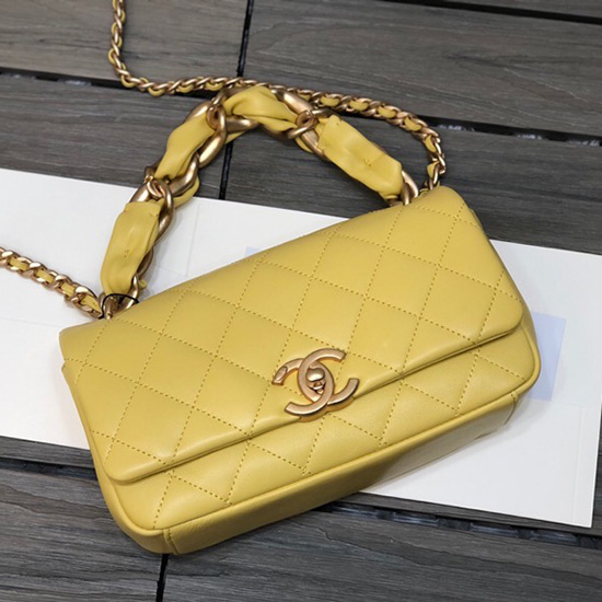 Borsa Chanel Con Patta In Pelle Di Agnello Gialla As2388