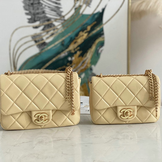 Borsa Chanel Con Patta In Pelle Di Agnello Gialla As3114