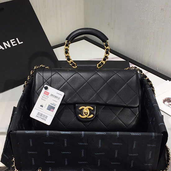 Borsa Chanel Con Patta In Pelle Di Agnello Nera As1358