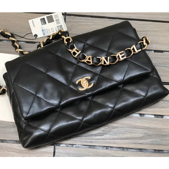 Borsa Chanel Con Patta In Pelle Di Agnello Nera As2300